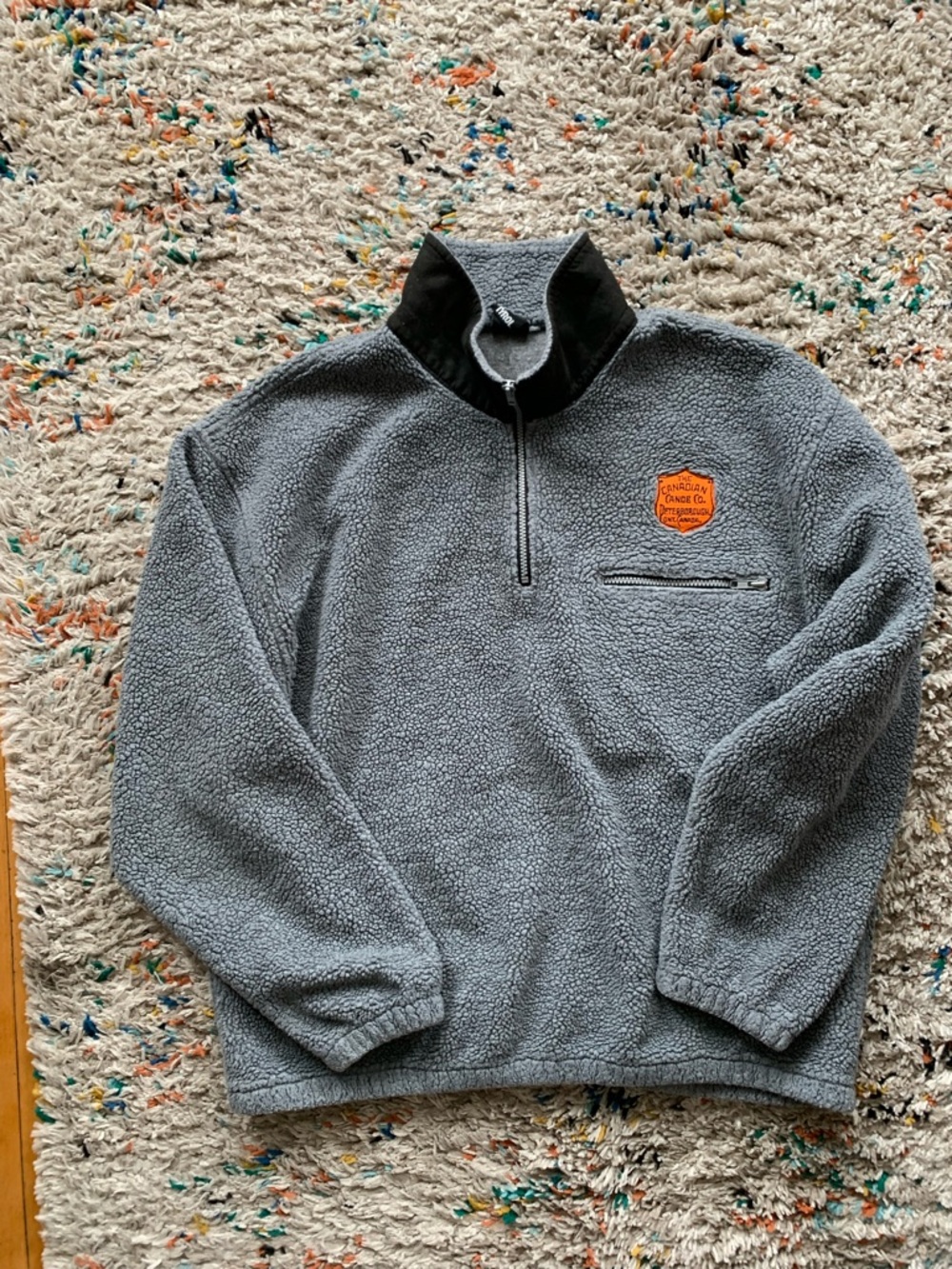 Men's Gray Sherpa Quarter-Zip Pullover with Chest Zip Pocket